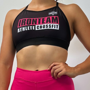 Top tiras negro recuadro rosa