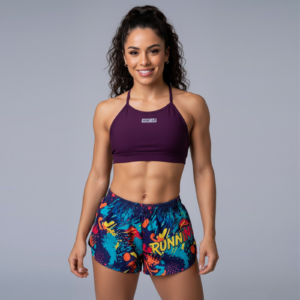 Short Running fiesta con Top tiras violeta
